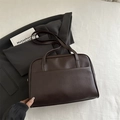 Minimalist large dark brown PU leather tote bag with retro shoulder strap design - Brown