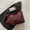 Ensemble sac cabas léopard bordeaux avec pochette assortie et détails dorés - Rouge