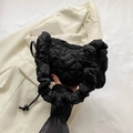 Borsa nera trapuntata con manico arricciato e dettagli plissettati alla moda - Nero