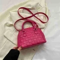 Mini magenta tote bag with embossed checkerboard texture and top handles for women - Rose Red