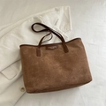 Brown faux suede tote bag with dark leather handles and FANYISSA BAGS logo detail - Brown