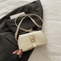 Chic cream-white crossbody bag with vintage gold oval buckle and matching slim strap - White