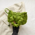 Grass green quilted bubble tote bag with ruched handle and puffer grid texture design - Green