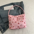 Pink tote bag with cherry print and matching handles in a fresh casual style - Pink