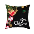 Green Series Christmas peach skin pillowcase with Merry Christmas text and gift patterns - Black Red Gold Gift Greeting (TPR232-34) / 45x45cm