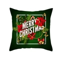 Green Christmas peach skin pillowcase with Merry Christmas text and festive ornaments - Dark Green Floral Candy Cane Design (TPR232-35) / 45x45cm