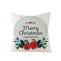 Beige cotton linen Christmas pillowcase with festive Merry Christmas floral wreath design - Festive Wreath With Greeting (JYM072-2) / 45*45cm (Insert Not Included)