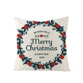 Red floral Merry Christmas wreath print on cream polyester decorative pillow cover - Red Floral Ring Greeting (JYM072-3) / 45*45cm (Insert Not Included)
