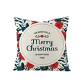 Creamy white Christmas pillowcase with floral wreath and Merry Christmas greeting - Red Flowers Green Leaves Greeting (JYM072-4) / 45*45cm (Insert Not Included)