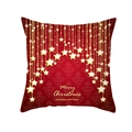 Red peach skin pillowcase with gold Merry Christmas text and damask pattern - Vintage Dark Pattern with Gold Hanging Stars (TPR222-25) / 45*45cm (Insert Not Included)