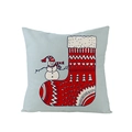Christmas pillowcase featuring a snowman and stocking pattern on a light blue background - Christmas Sock And Snowman Cartoon (JYM072-6) / 45*45cm (Insert Not Included)