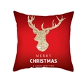 Red Christmas peach skin pillowcase featuring golden reindeer and holiday greetings - Gold Glitter Reindeer with New Year Greetings (TPR222-28) / 45*45cm (Insert Not Included)