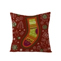 Deep red Christmas pillow case with festive stocking pattern on textured fabric - Deep Red Christmas Sock Snowman Design (JYM072-8) / 45*45cm (Insert Not Included)