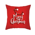 Red Christmas peach skin pillowcase with white Merry Christmas lettering and antlers - Antlers and Christmas Ball Artistic Text (TPR222-30) / 45*45cm (Insert Not Included)