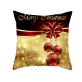Golden Christmas peach skin pillowcase with Merry Christmas text and red bow - 45x45CM (No Core) / Red Ribbon Bauble (TPR229-17)