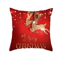 Christmas red peach skin pillowcase with golden reindeer and Merry Christmas print - Gold Glitter Reindeer with Hanging Stars Christmas Greeting (TPR222-32) / 45*45cm (Insert Not Included)