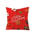 Red Christmas pillow case with gold snowflakes and Merry Christmas script print - Red Background Gift Box And Baubles (JYM072-14) / 45*45cm (Insert Not Included)