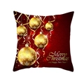 Housse de coussin rouge de Noël avec boules dorées et message de vœux festifs - 45x45cm (Sans Insert) / Mix Boules de Noël Or (TPR223-6)