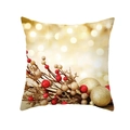 Golden Christmas pillowcase with red berries and ornaments on peach skin fabric - 45x45CM (No Core) / Festive Berry Bauble (TPR229-22)