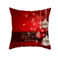 Housse de coussin rouge de Noël avec trois boules et texte Merry Christmas doré - 45x45cm (Sans Insert) / Three Snowflake Balls (TPR223-7)