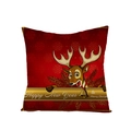Red Christmas pillowcase with golden stripes and festive cartoon reindeer print - Red And Gold Cartoon Reindeer (JYM072-21) / 45*45cm (Insert Not Included)