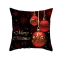 Housse de coussin de Noël noire avec boules rouges et texte Merry Christmas doré - 45x45cm (Sans Insert) / Black Red Gold Snowflake Ball (TPR223-13)