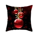 Housse de coussin Noël noire avec boules rouges et texte doré Merry Christmas - 45x45cm (Sans Insert) / Black Red Bow Ball (TPR223-14)