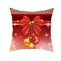 Housse de coussin rouge de Noël avec nœud en soie, boules d'or et dentelle blanche - 45x45cm (Sans Insert) / Grand Noeud Dentelle Rouge (TPR223-15)