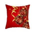 Housse de coussin de Noël rouge avec ornements dorés et flocons en peau de pêche - 45x45cm (Sans Insert) / Boule Fleurie Or Rouge (TPR223-16)