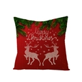 Red Christmas pillow cover featuring white reindeer and Merry Christmas text print - Red Green Mix White Glitter Merry Christmas (JYM072-25) / 45*45cm (Insert Not Included)