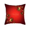 Housse de coussin de Noël rouge avec texte Merry Christmas doré et motifs de flocons - 45x45cm (Sans Insert) / Red 3D Snowflake Blessing (TPR223-17)