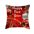 Housse de coussin rouge Noël avec texte Happy New Year et ornements dorés flocon - 45x45cm (Sans Insert) / Red New Year Clock Ball (TPR223-18)