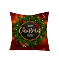 Red Christmas pillowcase featuring a green pine wreath and Merry Christmas Party text - Red Background Pine Wreath Merry Christmas (JYM072-30) / 45*45cm (Insert Not Included)