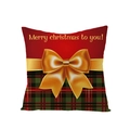 Christmas red polyester pillowcase with green plaid pattern and gold bow decorative detail - Red And Green Mix Gold Bow Design (JYM072-32) / 45*45cm (Insert Not Included)