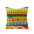 Red festive polyester pillow cover featuring colorful Christmas stripes and deer motifs - Colorful Stripes Christmas Abstract Elements (JYM072-34) / 45*45cm (Insert Not Included)