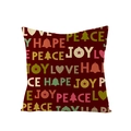 Red Christmas pillowcase with LOVE HOPE PEACE JOY lettering and festive tree prints - Red Background Christmas Keywords Mix (JYM072-38) / 45*45cm (Insert Not Included)
