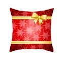 Housse de coussin de Noël rouge avec motifs flocons et ruban doré décoratif - 45x45cm (Sans Insert) / Red Gold 3D Bow (TPR223-34)