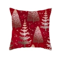 Housse de coussin rouge de Noël avec motifs de sapins et flocons blancs et dorés - 45x45cm (Sans Insert) / Red Gold White Snow Tree (TPR223-37)