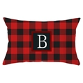 Red and black buffalo plaid lumbar pillow cover featuring a white letter B design - Letter B Style (YZ022-2)