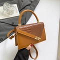 Bolso pequeño cuadrado marrón con grabado de cocodrilo, hebilla dorada y correa - Marrón