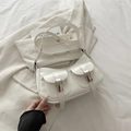 Chic cream white crescent underarm bag with double pockets and silver metal buckles - White
