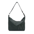 Grand sac à bandoulière en cuir PU vert foncé avec motif M en rivets argentés sur blanc - Vert