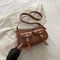 Brown half-moon underarm bag with double flap pockets and silver buckles - Brown