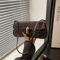 Leopard print baguette bag with gold lock shown in creative shadow lighting for women - Brown