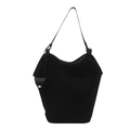 Minimalistische schwarze Wildleder-Einkaufstasche mit schmalem Gurt und Münzbeutel - Schwarz