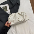 Ruched cream cloud bag with gold studs and soft PU leather for a trendy 2025 look - White