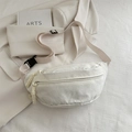Minimalist cream corduroy crossbody chest bag with adjustable strap and front pocket - White