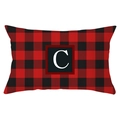 Red and black buffalo plaid lumbar pillow cover featuring white letter C monogram - Letter C Style (YZ022-3)