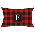 Christmas lumbar pillowcase with red buffalo plaid pattern and letter F print - Letter F Style (YZ022-6)