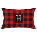 Christmas buffalo plaid lumbar pillow cover with white letter H print on red and black grid - Letter H Style (YZ022-8)